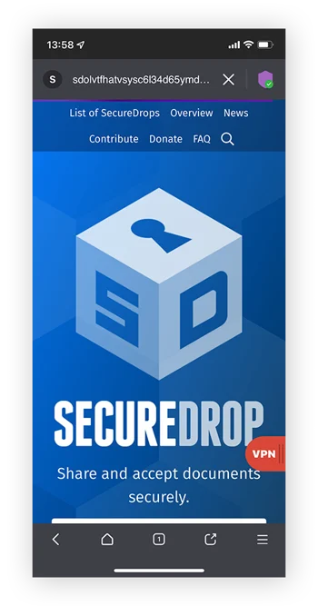 只能在暗网上通过Tor等浏览器访问的SecureDrop文件共享网站。